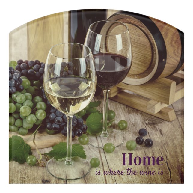 Rustic Red and White Wine Glasses Grapes Barrel Door Sign (Contour Front)