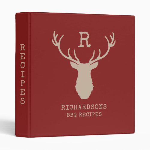 Rustic Red Antlers Family Barbecue Cookbook Recipe 3 Ring Binder