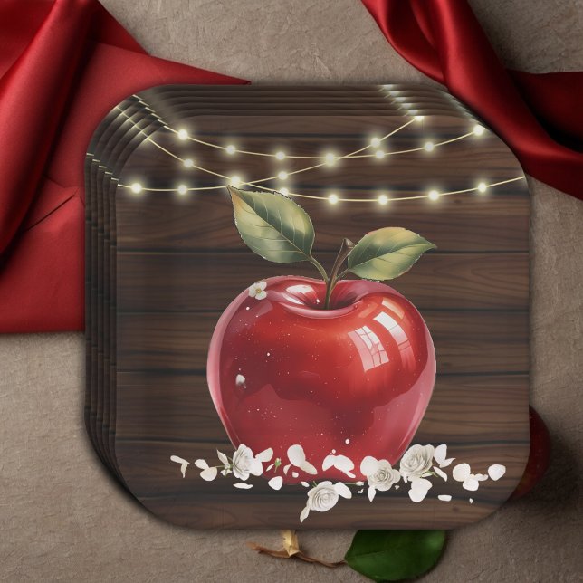 Rustic Red Apple Floral Baby Shower Paper Plates (Creator Uploaded)