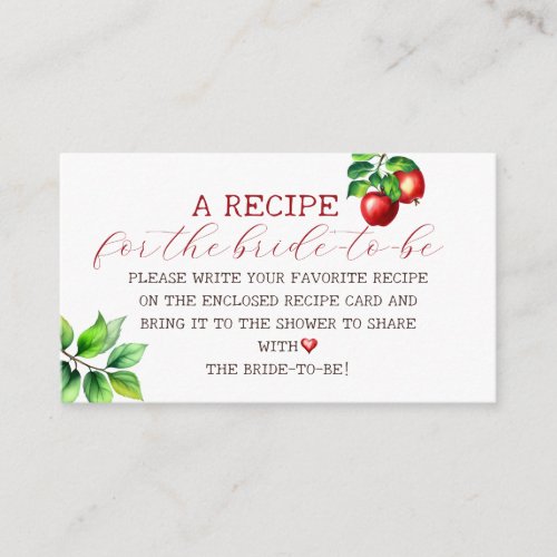 Rustic Red Apple Recipe for bride to be  Enclosure Card