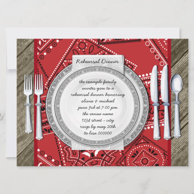 Rustic Red Bandana and Barn Wood Rehearsal Dinner Invitation (Front)