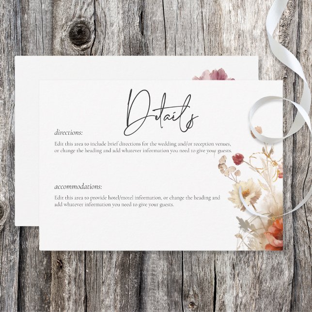 Rustic Red & Barley Watercolor Wildflowers Details Enclosure Card (Creator Uploaded)