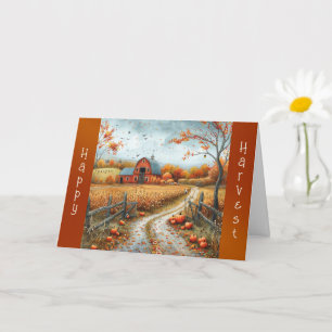 Rustic Red Barn Autumn Illustration Thanksgiving Card
