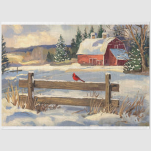Rustic Red Barn Cardinal Bird Farmhouse Decoupage Tissue Paper