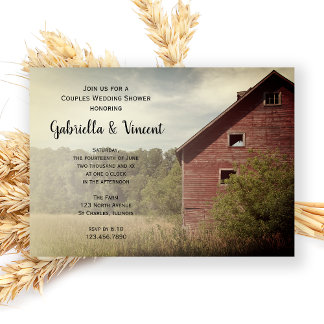 Rustic Red Barn Country Couples Wedding Shower Invitation