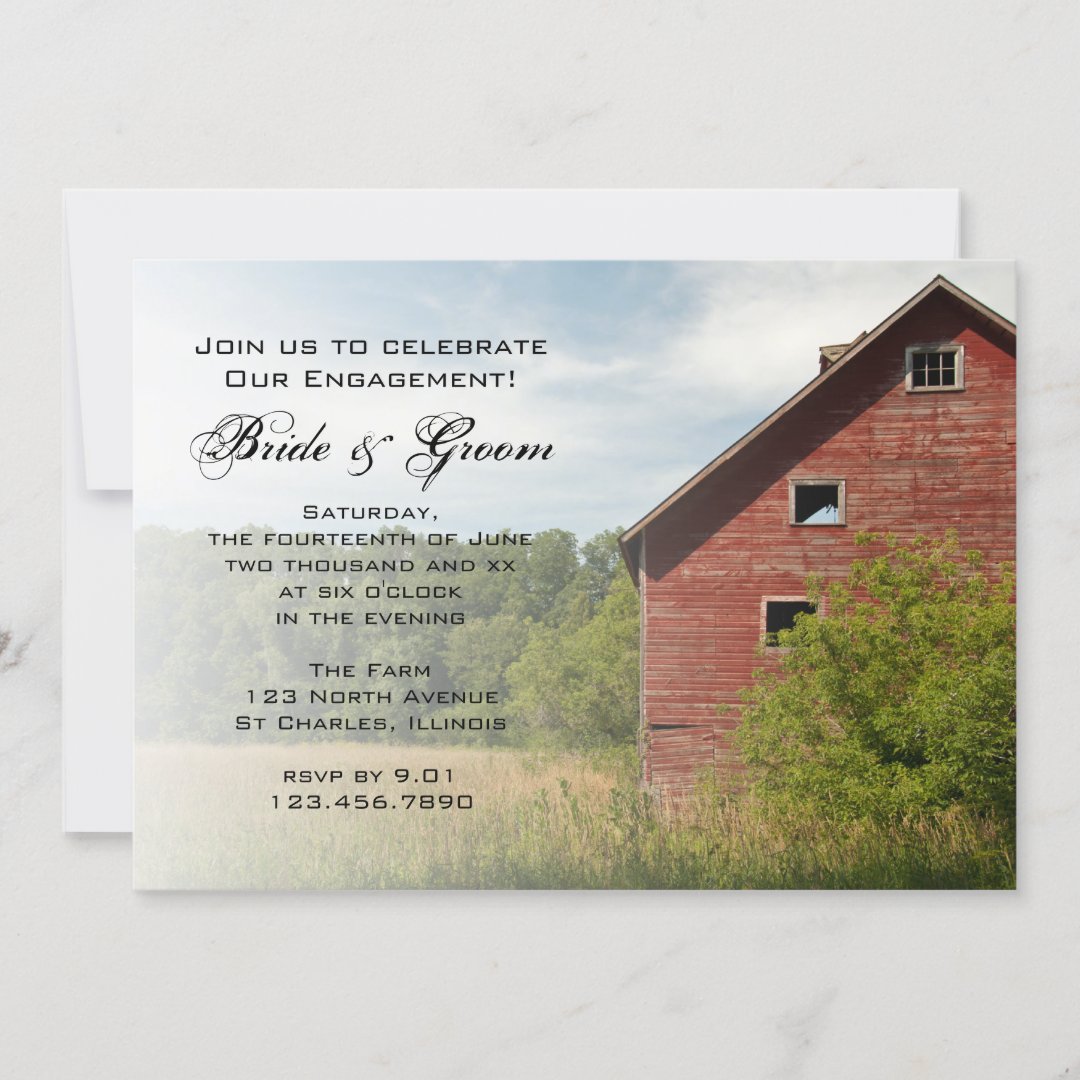 Rustic Red Barn Country Engagement Party Invitation | Zazzle