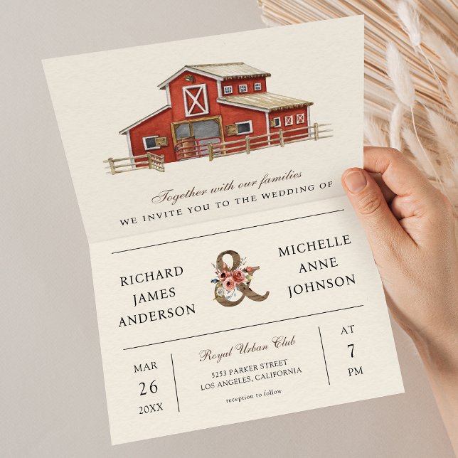 Rustic Red Barn Country Farm QR Code Wedding Invitation (Creator Uploaded)