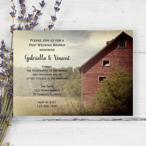 Rustic Red Barn Country Post Wedding Brunch Invitation