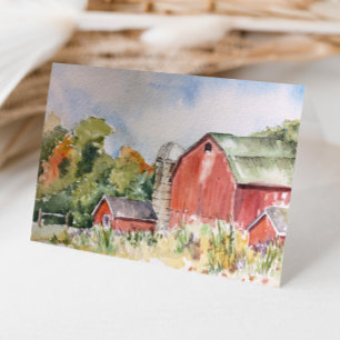 Rustic Red Barn Country Watercolor Thank You