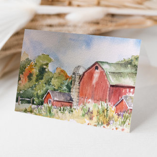 Rustic Red Barn Country Watercolor Thank You