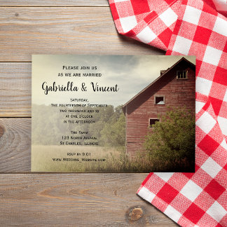 Rustic Red Barn Country Wedding Invitation
