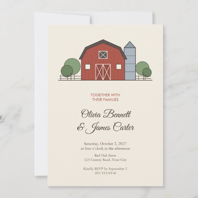 Rustic Red Barn Country Wedding Invitation (Front)