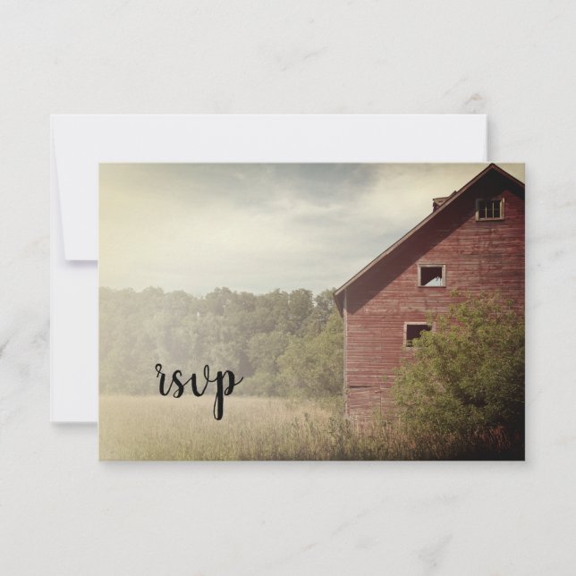 Rustic Red Barn Country Wedding RSVP Response (Front)