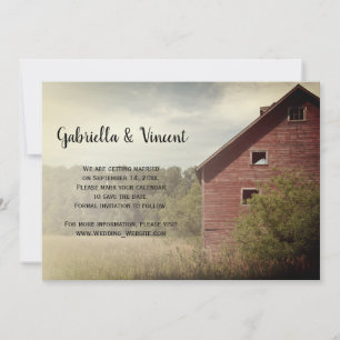 Rustic Red Barn Country Wedding Save the Date Invitation
