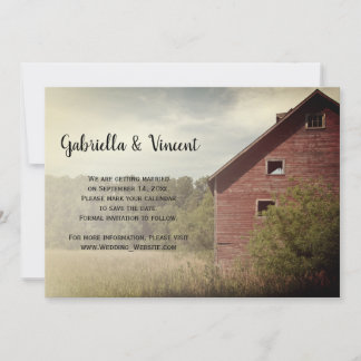 Rustic Red Barn Country Wedding Save the Date Invitation