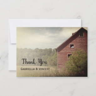 Rustic Red Barn Country Wedding Thank You Note Card