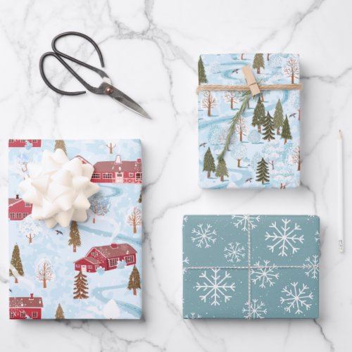 Rustic Red Barn Country Winter Christmas Wrapping Paper Sheets