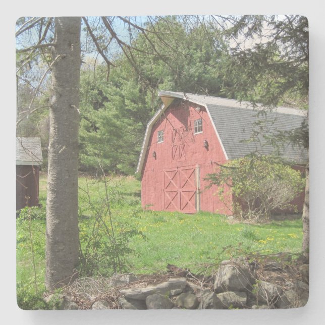 Rustic Red Barn Stone Coaster (Front)