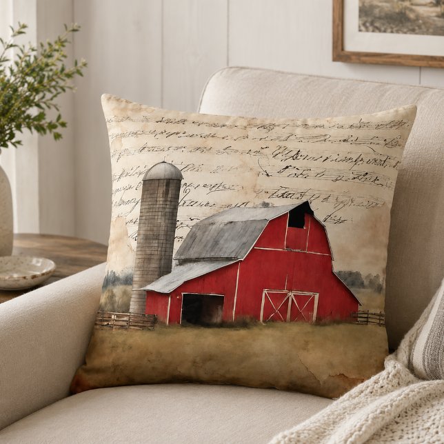 Rustic Red Barn Throw Pillow (Rustic Red Barn Pillow)