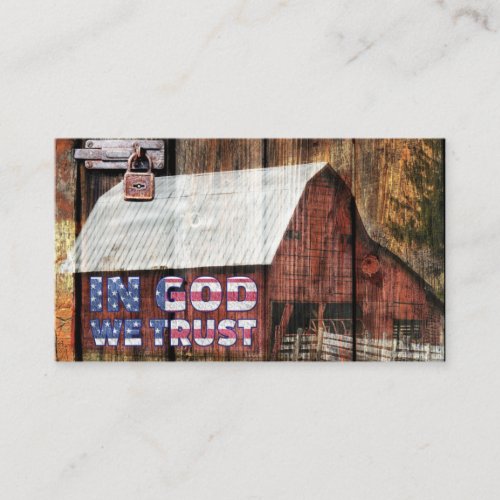 Rustic Red Barn With Latch In God We Trust Business Card