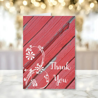 Rustic Red Barn Wood Country Thank You Cards