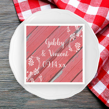 Rustic Red Barn Wood Country Wedding Napkins by loraseverson at Zazzle