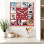 Rustic Red Barn Wood Farmhouse 12 Photo Collage Square Wall Clock<br><div class="desc">Rustic Red Barn Wood Farmhouse 12 Photo Collage Square Wall Clock. Large beautiful rustic white barn vintage wood personalized family name year established wall decor clock. The perfect country wooden plank look for any home or kitchen.</div>