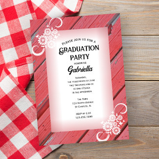 Rustic Red Barn Wood Floral Farm Graduation Party Invitation