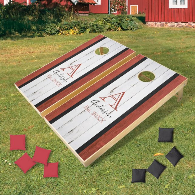 Rustic Red Barn Wood Monogram Cornhole Set (Creator Uploaded)