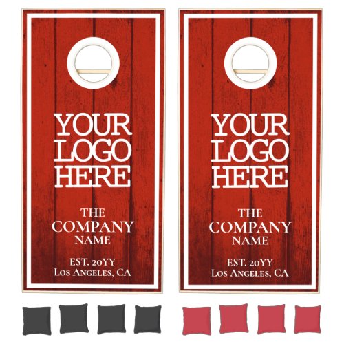Rustic Red Barn Wood Planks Company Logo Cornhole Set