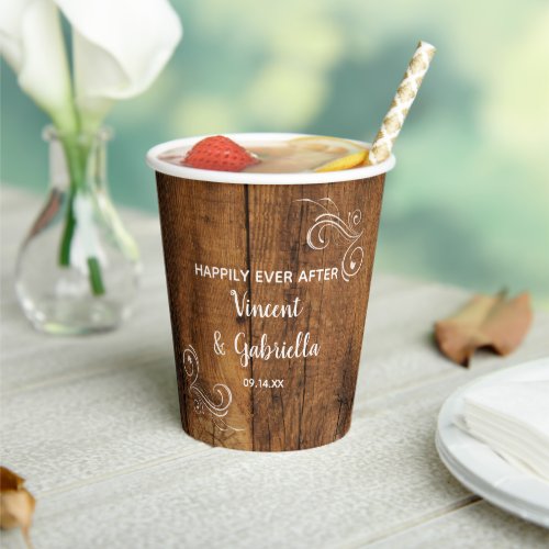 Rustic Red Barn Wood White Flowers Country Wedding Paper Cups