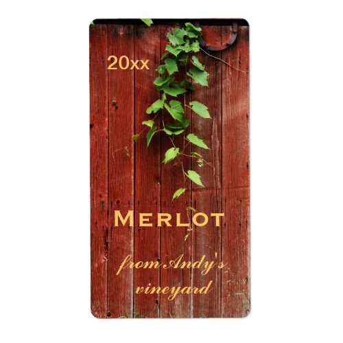 rustic red barn wooden planks with grapevine label