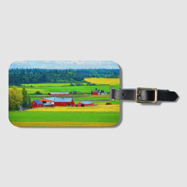Rustic Red Barns on Ebey Prairie Luggage Tag (Front Horizontal)