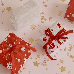 Rustic Red & Beige Vintage Snowflake Christmas Wrapping Paper Sheets
