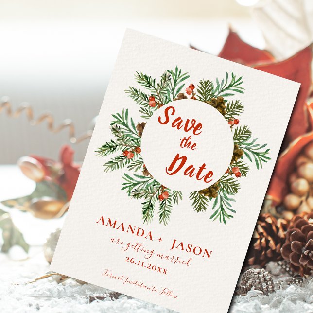 Rustic Red Berries Christmas Wedding Save the Date (Rustic Red Berries Christmas Wedding Save the Date)