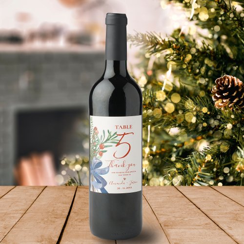 Rustic Red Berries Christmas Wedding Table Number Wine Label