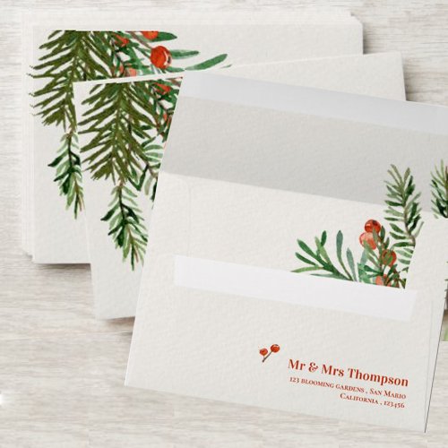 Rustic Red Berries Festive Christmas Wedding Envelope