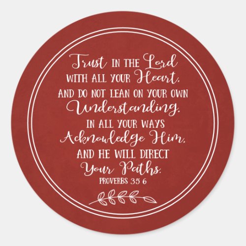 Rustic Red Bible Verse Christian Typography Classic Round Sticker