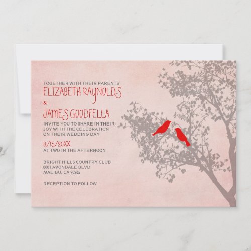 Rustic Red Birds Wedding Invitations