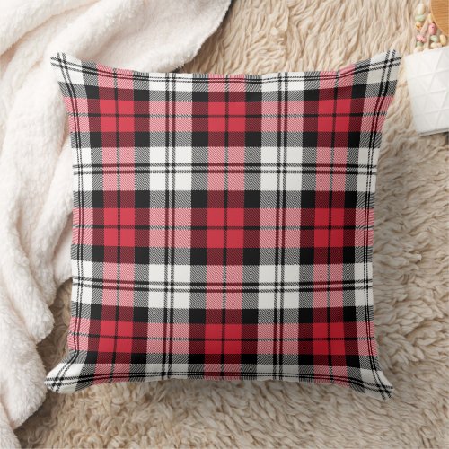 Rustic Red Black and White Tartan Plaid Holiday Throw Pillow