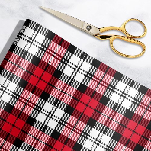 Rustic Red Black and White Tartan Plaid Holiday Wrapping Paper