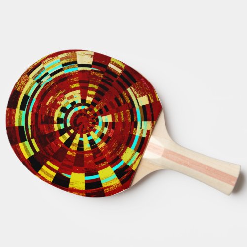 Rustic Red Black Blue Yellow Circular Pattern Ping Pong Paddle