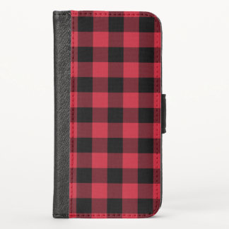 Rustic Red Black Buffalo Check Lumberjack Pattern iPhone XS Wallet Case