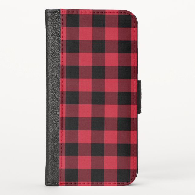 Rustic Red Black Buffalo Check Lumberjack Pattern iPhone Wallet Case (Front)
