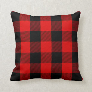 Rustic Red Black Buffalo Check Lumberjack Plaid Throw Pillow