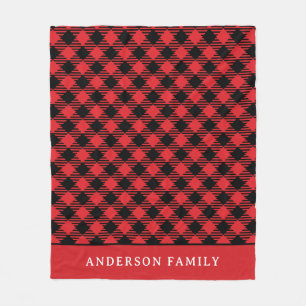 Rustic Red Black Buffalo Check Monogram Fleece Blanket