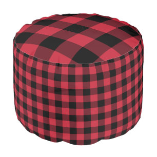 Rustic Red Black Buffalo Check Pattern Pouf