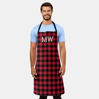 Rustic Red Black Buffalo Check with Monogram Apron
