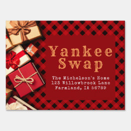 Rustic Red Black Buffalo Check Yankee Swap Festive Sign