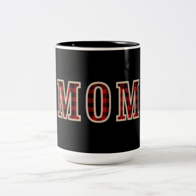 Rustic Red Black Buffalo Checker Squares MOM Two-Tone Coffee Mug (Center)